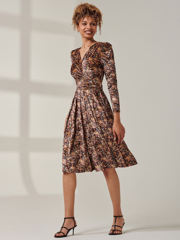 Jolie Moi Black Long Sleeve Floral Velevet Midi Dress - Image 6 of 6
