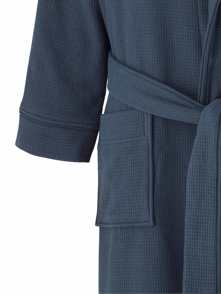 Bleu - The Savile Row Company Robe de chambre en coton Gaufré 100% avec doublure - Image 3 of 4