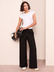 Friends Like These Black Crinkle Jersey Wide Leg Trousers - Image 3 of 4