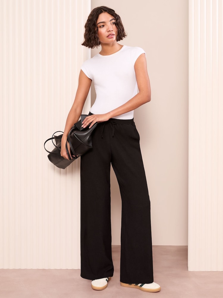 Friends Like These Black Crinkle Jersey Wide Leg Trousers - Image 3 of 4