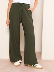 Friends Like These Khaki Green Crinkle Jersey Wide Leg Trousers - Image 1 of 4