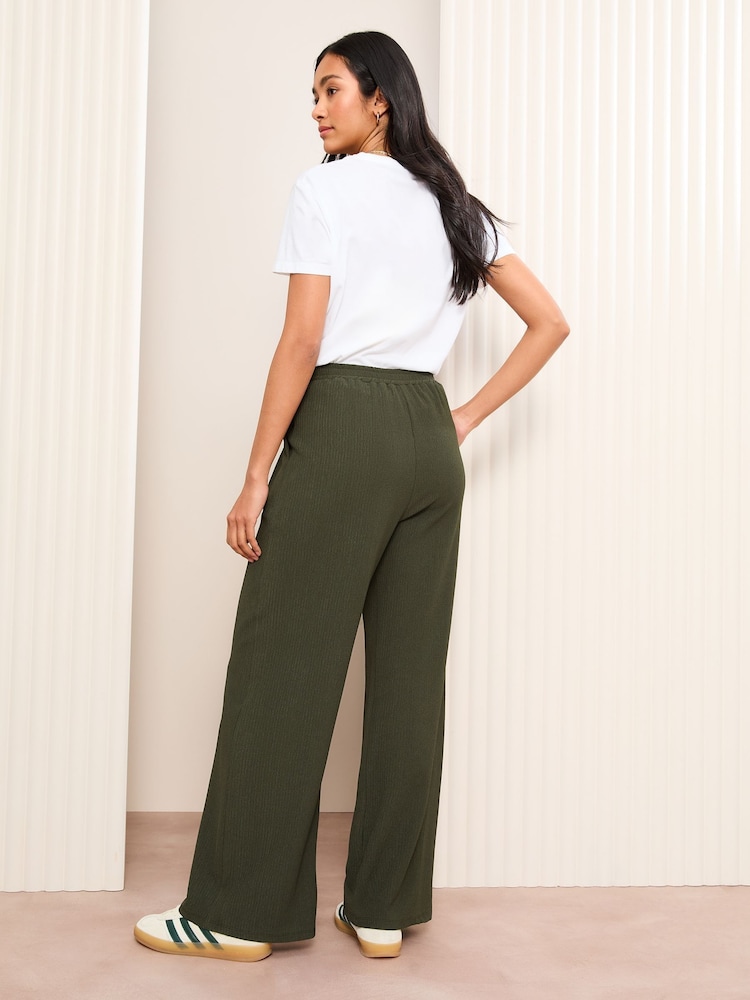 Friends Like These Khaki Green Crinkle Jersey Wide Leg Trousers - Image 2 of 4