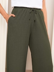 Friends Like These Khaki Green Crinkle Jersey Wide Leg Trousers - Image 3 of 4