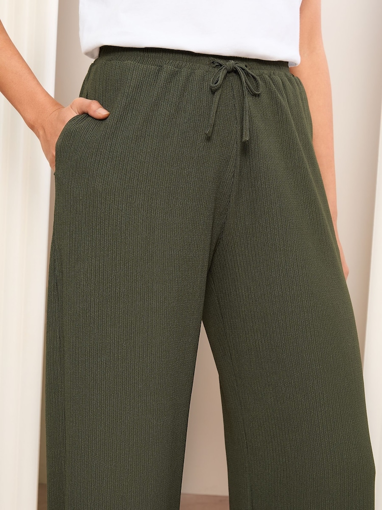 Friends Like These Khaki Green Crinkle Jersey Wide Leg Trousers - Image 3 of 4