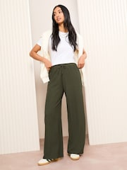 Friends Like These Khaki Green Crinkle Jersey Wide Leg Trousers - Image 4 of 4