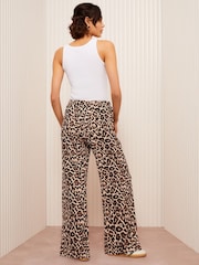 Friends Like These Brown Animal Print Crinkle Jersey Wide Leg Trousers - Image 2 of 4