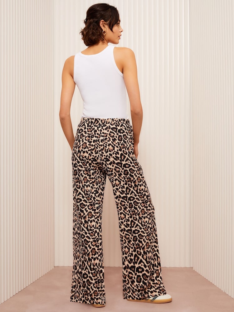 Friends Like These Brown Animal Print Crinkle Jersey Wide Leg Trousers - Image 2 of 4