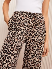 Friends Like These Brown Animal Print Crinkle Jersey Wide Leg Trousers - Image 3 of 4