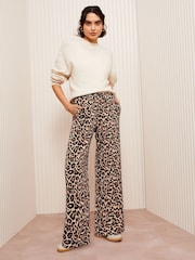 Friends Like These Brown Animal Print Crinkle Jersey Wide Leg Trousers - Image 4 of 4