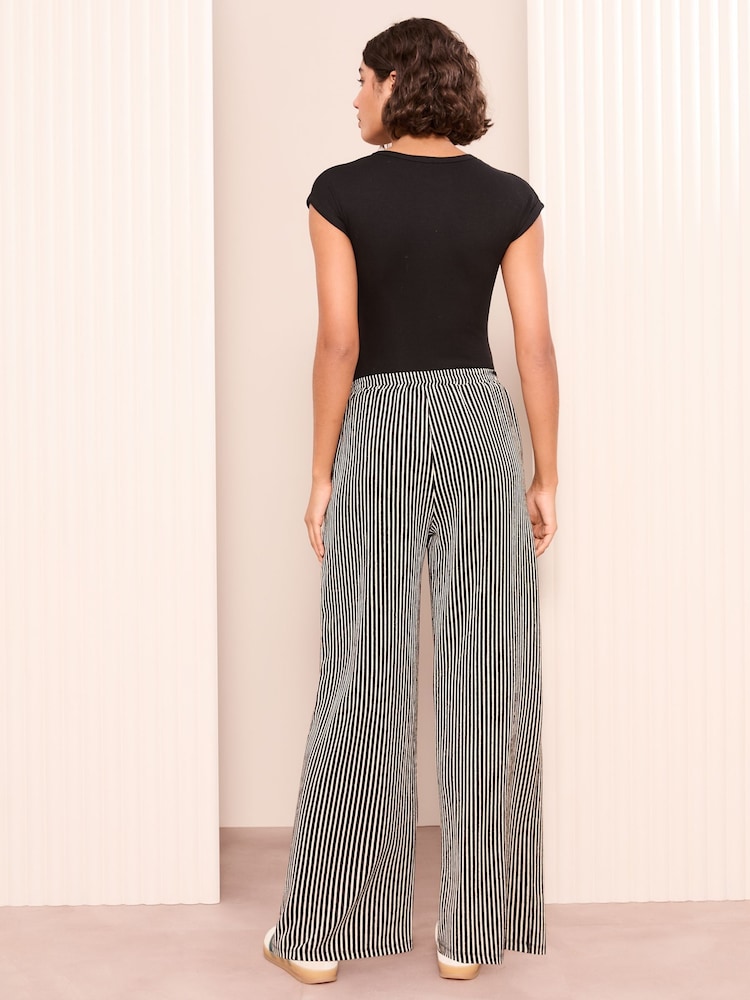 Friends Like These Black Stripe Petite Crinkle Jersey Wide Leg Trousers - Image 2 of 4