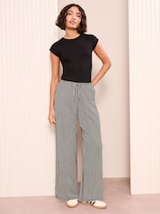 Friends Like These Black Stripe Petite Crinkle Jersey Wide Leg Trousers - Image 4 of 4