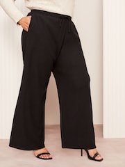 Friends Like These Black Curve Crinkle Jersey Wide Leg Trousers - Image 1 of 4