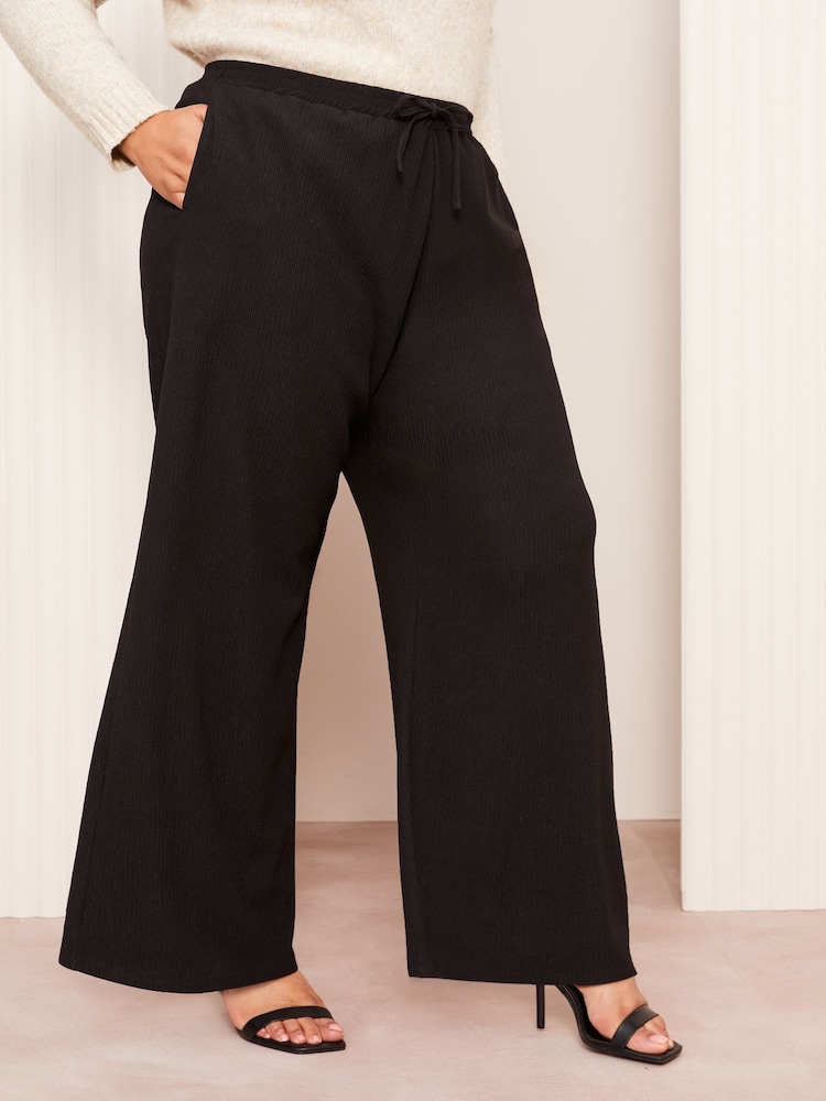 Friends Like These Black Curve Crinkle Jersey Wide Leg Trousers - Image 1 of 4