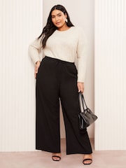 Friends Like These Black Curve Crinkle Jersey Wide Leg Trousers - Image 4 of 4