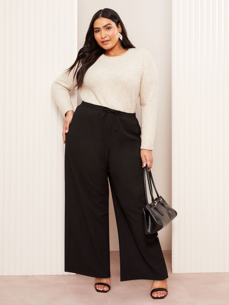Friends Like These Black Curve Crinkle Jersey Wide Leg Trousers - Image 4 of 4