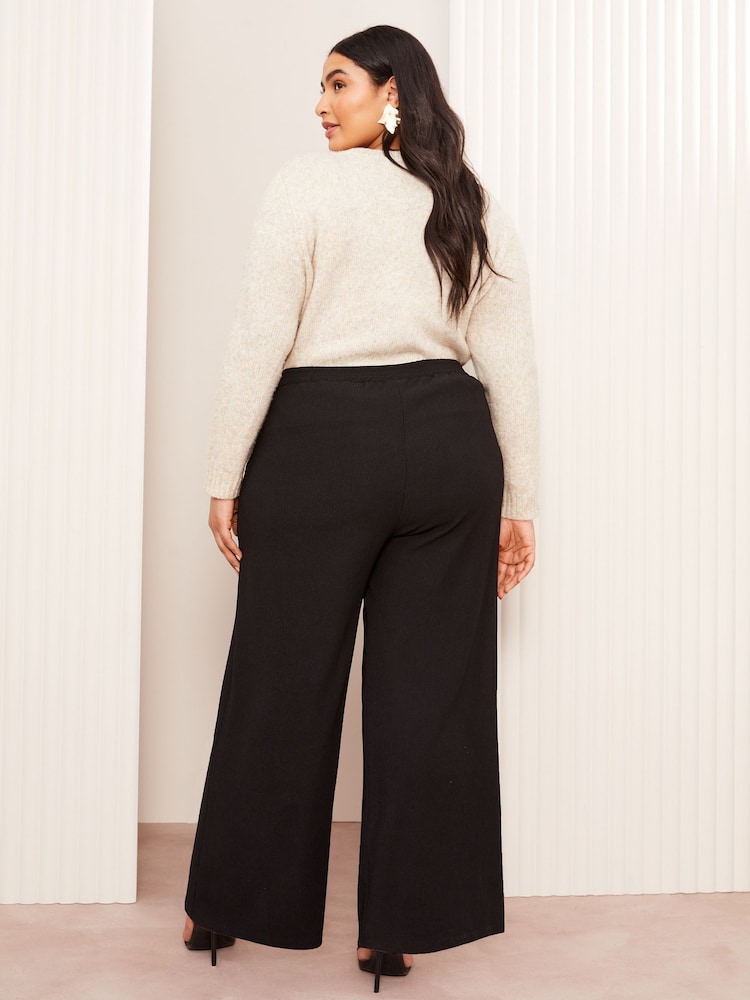 Friends Like These Black Curve Crinkle Jersey Wide Leg Trousers - Image 4 of 4 Friends Like These Black Curve Crinkle Jersey Wide Leg Trousers - Image 4 of 4