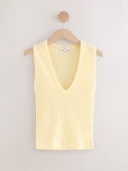 Lemon Yellow Sleeveless Textured V-Neck Tank Top - Image 6 of 8