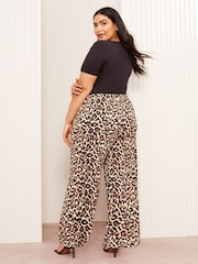Friends Like These Brown Animal Print Curve Crinkle Jersey Wide Leg Trousers - Image 2 of 4