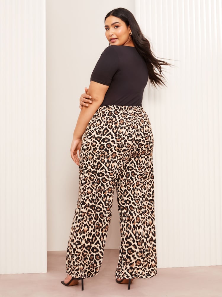 Friends Like These Brown Animal Print Curve Crinkle Jersey Wide Leg Trousers - Image 2 of 4