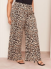 Friends Like These Brown Animal Print Curve Crinkle Jersey Wide Leg Trousers - Image 3 of 4