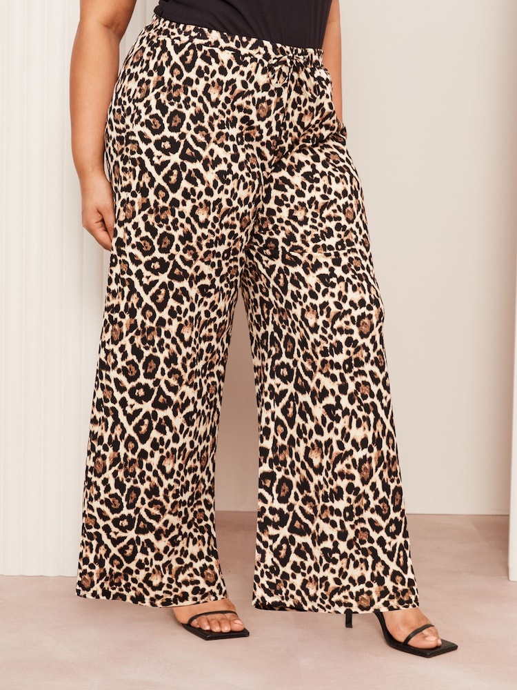 Friends Like These Brown Animal Print Curve Crinkle Jersey Wide Leg Trousers - Image 3 of 4