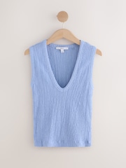 Blue Sleeveless Textured V-Neck Tank Top - Image 6 of 8