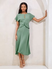 Lipsy Green Keyhole Knot Front Short Sleeve Midi Dress - Image 1 of 4