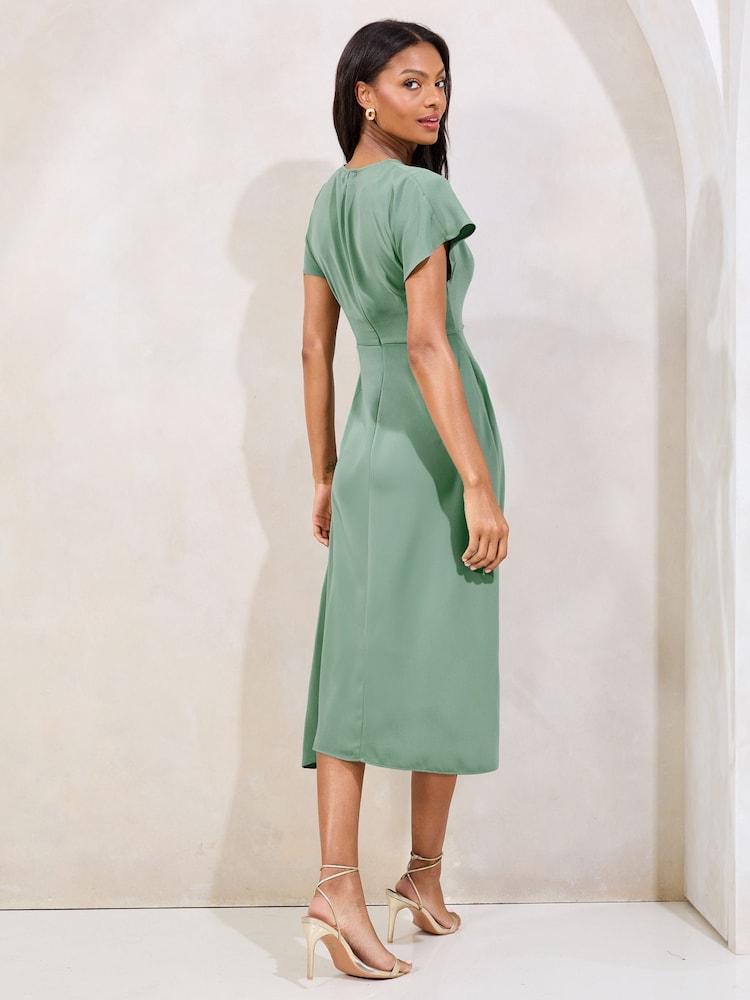 Lipsy Green Keyhole Knot Front Short Sleeve Midi Dress - Image 4 of 4