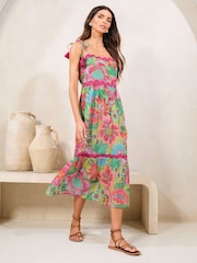 Розовый Цветы металлик - Lipsy Printed Ric Rac Trim Cami Midi Dress ' - Image 1 of 4