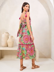 Розовый Цветы металлик - Lipsy Printed Ric Rac Trim Cami Midi Dress ' - Image 4 of 4