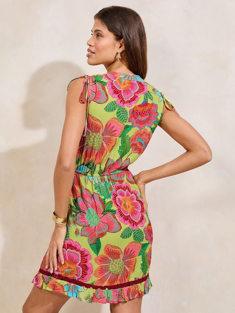 Lipsy Green Floral Broderie Sleeveless Mini Shirt Dress - Image 4 of 4