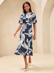 Navy Mixed Print Underbust Jersey Midi Dress - Image 1 of 4