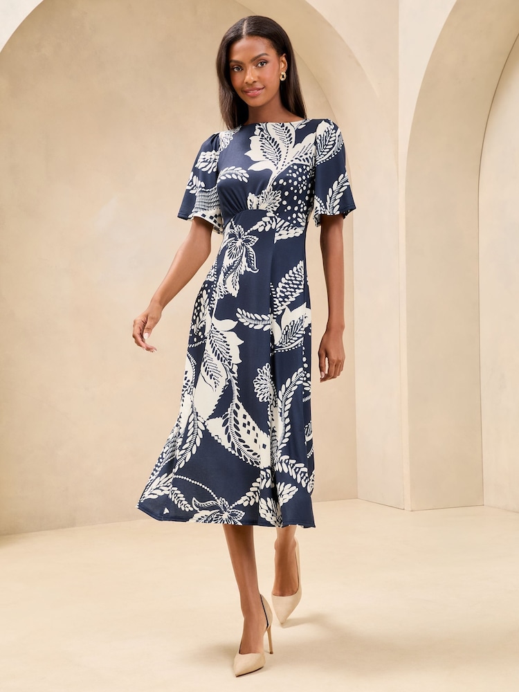 Navy Mixed Print Underbust Jersey Midi Dress - Image 2 of 4