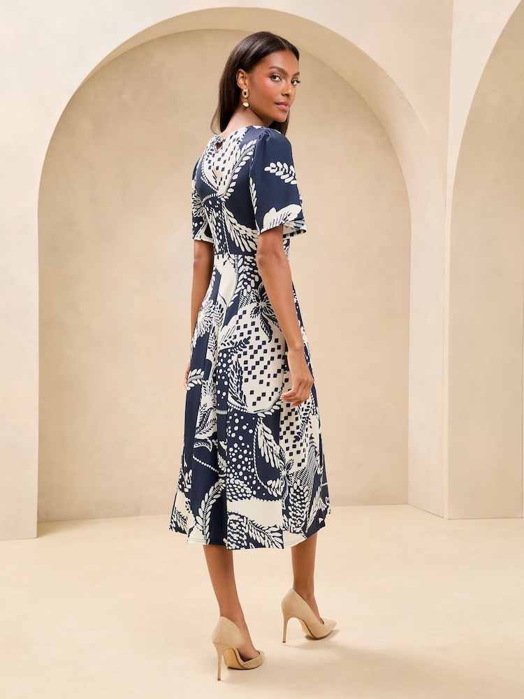 Navy Mixed Print Underbust Jersey Midi Dress - Image 3 of 4