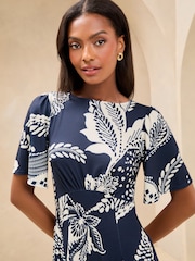 Navy Mixed Print Underbust Jersey Midi Dress - Image 4 of 4