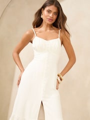 Blanco - Lipsy Linen Button Through Midi Dress - Imagen 4 de 5