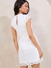 Lipsy White Lace Short Sleeve Lantern Mini Dress - Image 4 of 4