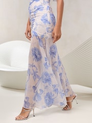 Lipsy White Floral Print Mesh Angel Sleeve Maxi Dress - Image 5 of 5