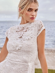 Lipsy White Petite Lace Short Sleeve Lantern Mini Dress - Image 2 of 4