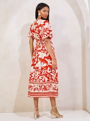 Lipsy Red Short Sleeve Gathered Waist Underbust Midi Dress - Image 5 of 5