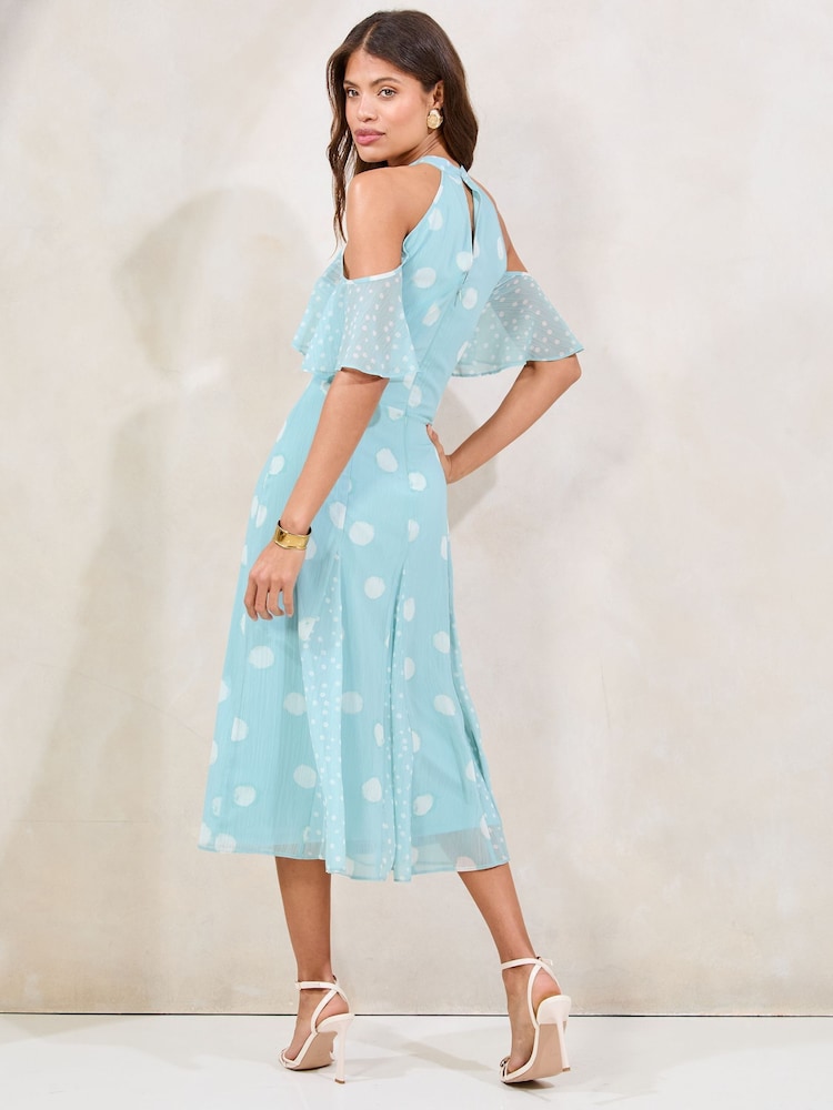 Lipsy Mint Green Polka Dot Petite Cold Shoulder Halter Neck Midi Dress - Image 4 of 4 Lipsy Mint Green Polka Dot Petite Cold Shoulder Halter Neck Midi Dress - Image 4 of 4