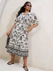 Estampado monocromático - Vestido midi de popelina de algodón 100 % y manga corta de Lipsy - Imagen 1 de 4