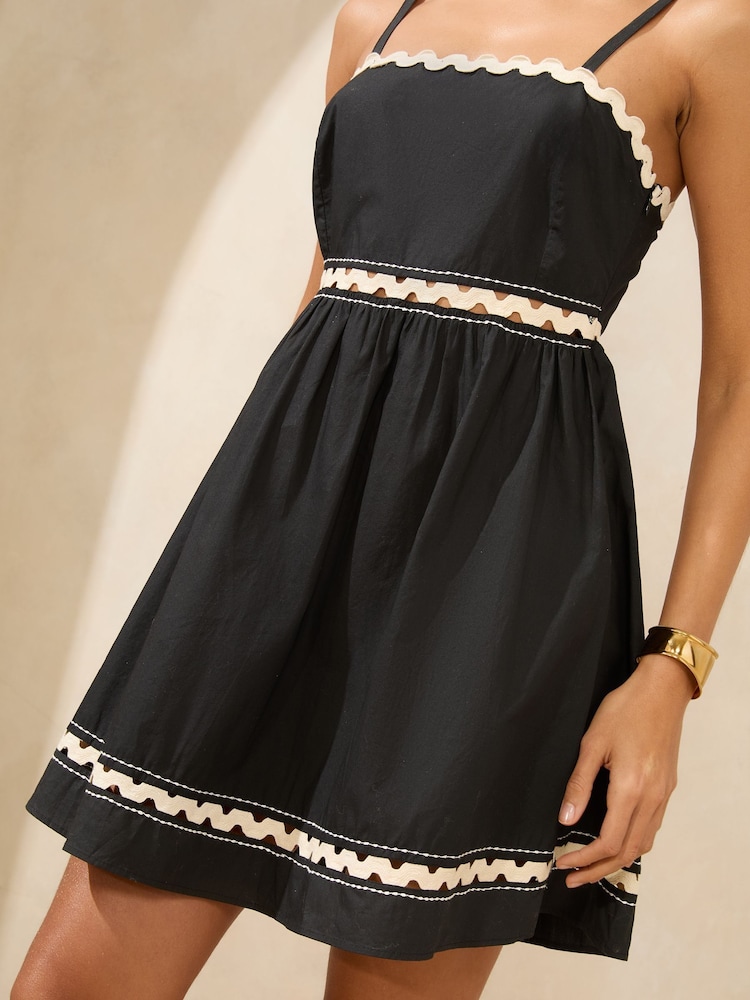 Lipsy Black Ric Rac Trim Cami Mini Dress - Image 2 of 4