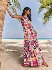 Lipsy Pink Postcard Printed Halter Neck Maxi Dress - Image 1 of 4