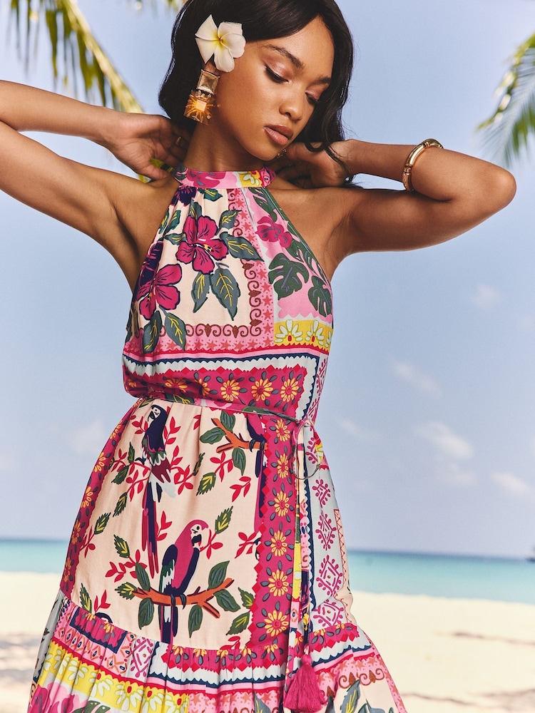 Lipsy Pink Postcard Printed Halter Neck Maxi Dress - Image 2 of 4