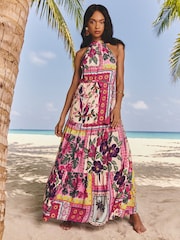 Lipsy Pink Postcard Printed Halter Neck Maxi Dress - Image 3 of 4