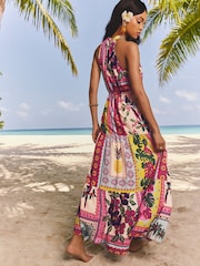 Lipsy Pink Postcard Printed Halter Neck Maxi Dress - Image 4 of 4