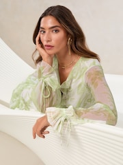 Lipsy Green Floral Floral Long Sleeve V-Neck Ruffle Midi Dress - Image 3 of 4