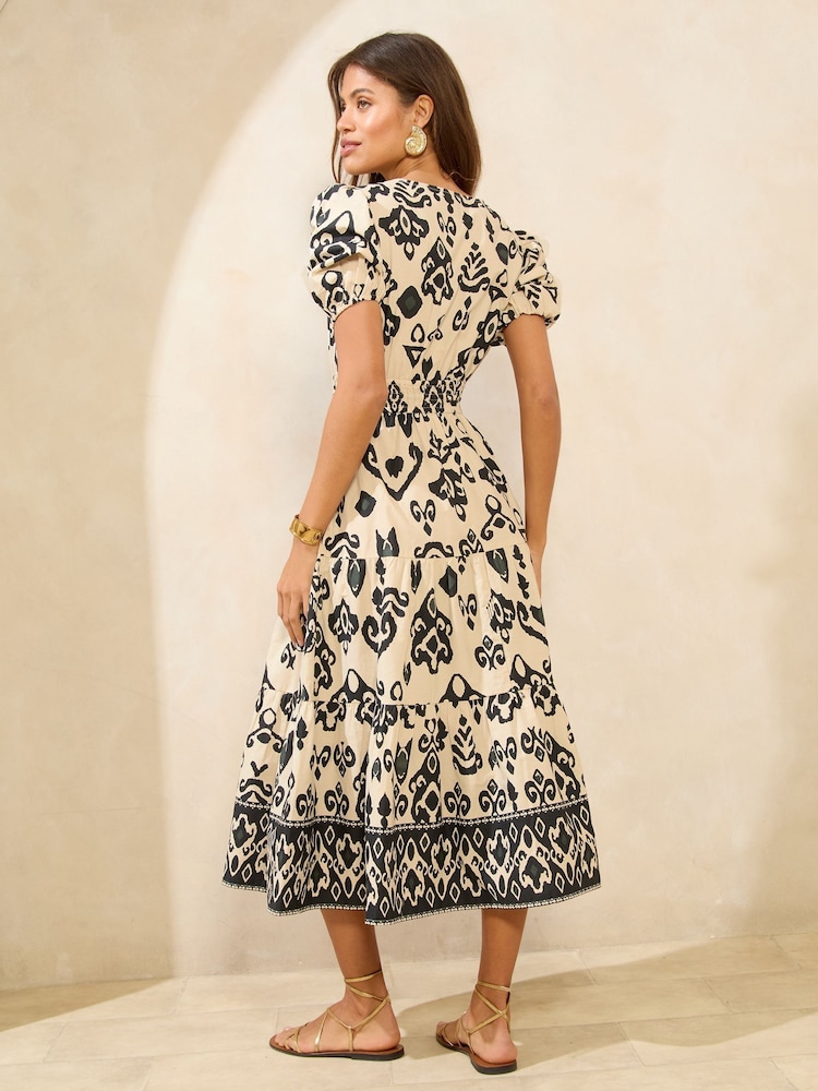 Lipsy Monochrome Print 100% Cotton Short Sleeve Poplin Midi Dress - Image 4 of 4