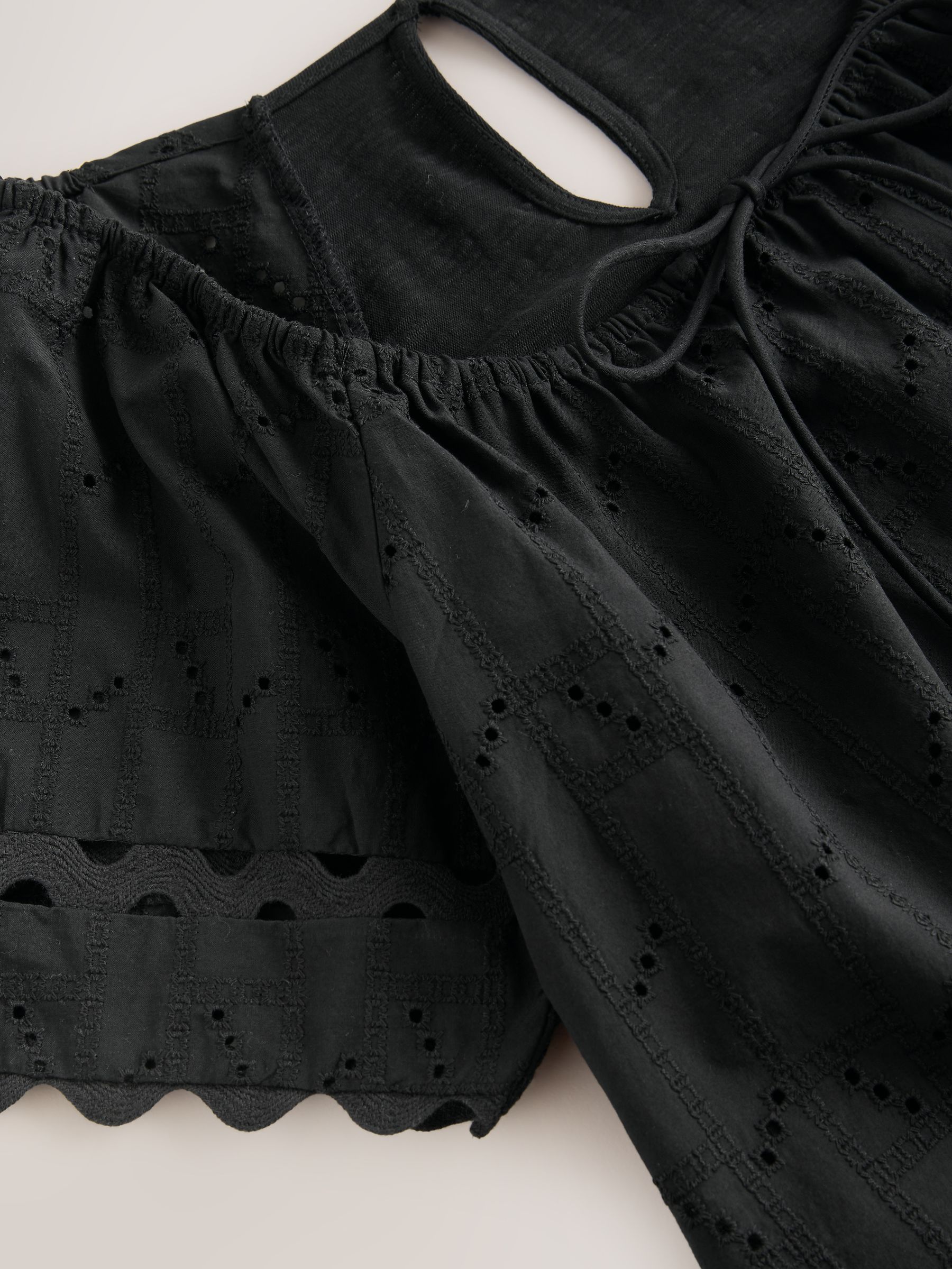Buy Black Broderie Boho Short Sleeve Ric Rac Top from Next USA